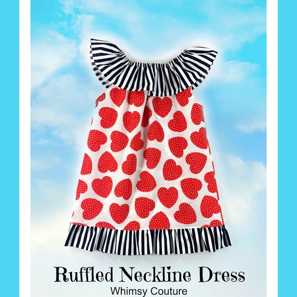 Ruffled Neckline Top/Dress Pattern with ruffles sizes 6m -12 girls PDF