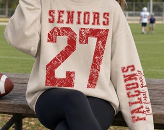 Seniors Tshirt Personalized Sleeve Sweater Mascot School Spirit Shirt Grad Gift for Her Senior Night Gifts School Sweatshirt Custom Team Tee