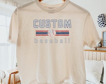 Comfort Colors Custom Cropped TShirt Baseball Team Shirt Retro Design Letters Team Tee Shirt Gift for Player Distressed Baseball Boxy Tee
