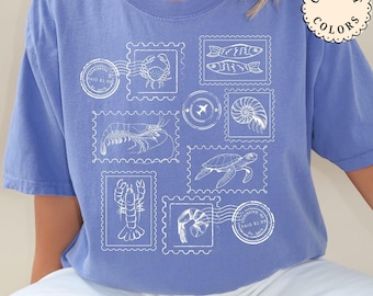 Comfort Colors® Ocean Life Shirt Sea Animal Stamp Shirt Cute Vacation Tees Beach Lover Gift Crustacean Tshirt Trendy Shellfish Gift for Her