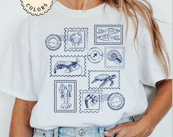 Comfort Colors® Ocean Life Shirt Cute Vacation Tees Sea Animal Stamp Shirt Beach Lover Gift Trendy Crustacean Tshirt Ocean Summer Vibes Gift