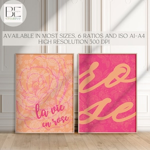 Trendy Room Decor Pink Orange Wall Art Maximalist Trendy Wall Art Set of 2 Print Wall Art Print Aesthetic Wall Art Dorm Room Decor Aesthetic