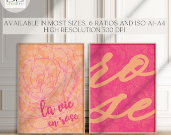Pink Orange Wall Art Set: Trendy Maximalist Decor (Digital Download)