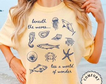 Comfort Colors® Sea Animal Shirt for Her, Ocean Lover Tee, Marine Life Graphic Tee, Beach Trip Shirt Summer Vibes Trendy Ocean Life T-Shirt