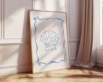 Blue Wall Art Seashell Coastal Print Bedroom Wall Print Minimalist Wall Decor Coastal Artwork Coquette Download Art Beach Aesthetic Wall Art