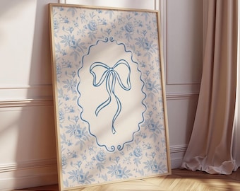 Blauwe chinoiserie bloemencoquette print: girly muurkunst slaapzaal (digitale download)