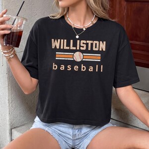 Comfort Colors Custom Cropped TShirt Baseball Team Shirt Retro Design Letters Team Tee Shirt Gift for Player Distressed Baseball Boxy Tee Black