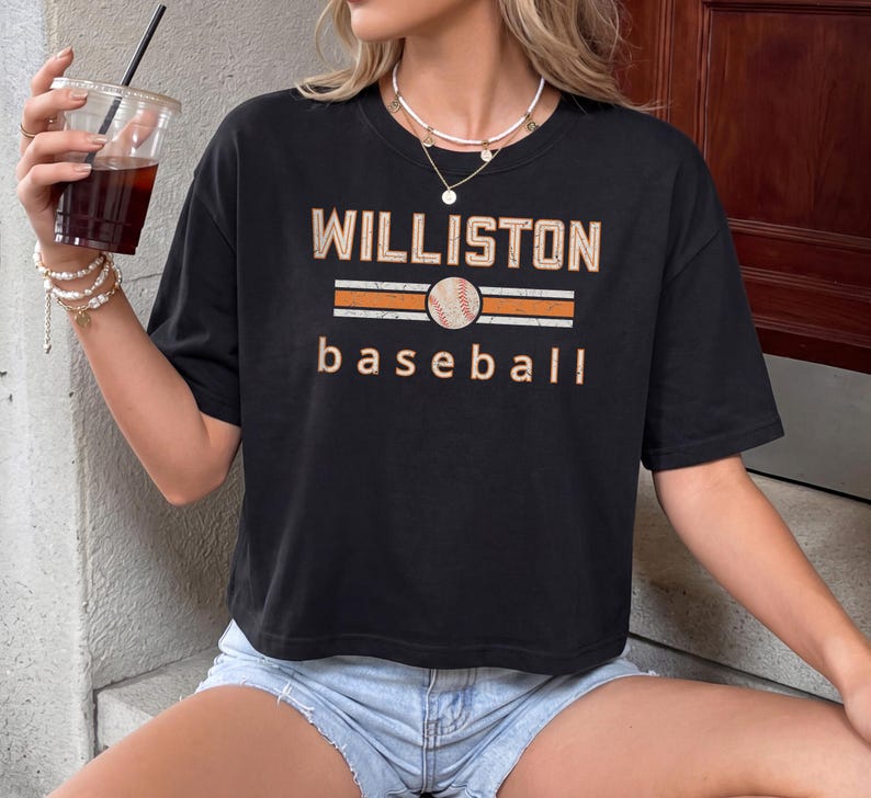 Comfort Colors Custom Cropped TShirt Baseball Team Shirt Retro Design Letters Team Tee Shirt Gift for Player Distressed Baseball Boxy Tee Black
