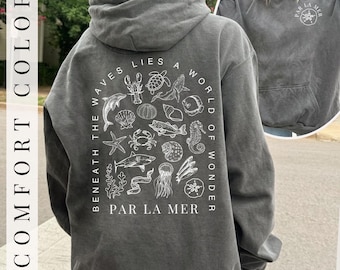 Comfort Colors® Coastal Graphic Hoodie Y2K Sea Animal Sweatshirt Ocean Lover Gift Women Oversized Beach Hoodie Sea Life Aesthetic Tee Shirt