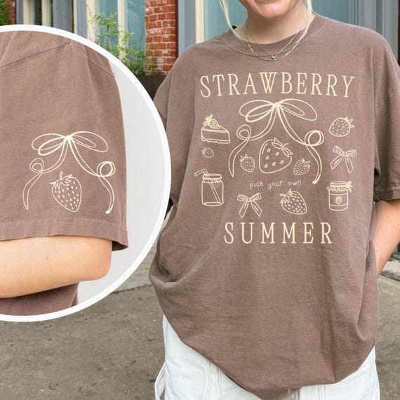 Comfort Colors® Strawberry Shirt Cottagecore Coquette T-Shirt with Bows Strawberry Festival Tee Summer Gift for Her Boho Fruit Graphic Tee