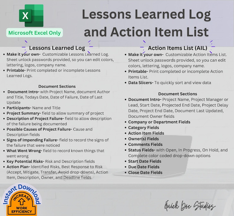 Project Management Template Lessons Learned Log Excel Action Tracker ...