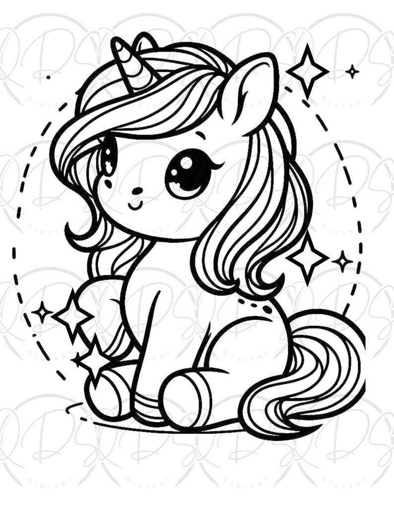 Unicorn Coloring Book Kids Activity Page Printable Kawaii Design Cute Magical Creature Fantasy Illustration Art Project Girl Birthday Gift image 7