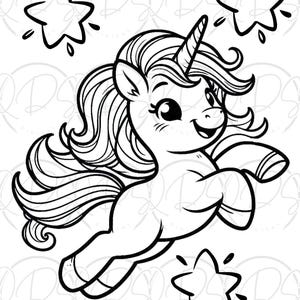 Unicorn Coloring Book Kids Activity Page Printable Kawaii Design Cute Magical Creature Fantasy Illustration Art Project Girl Birthday Gift image 9