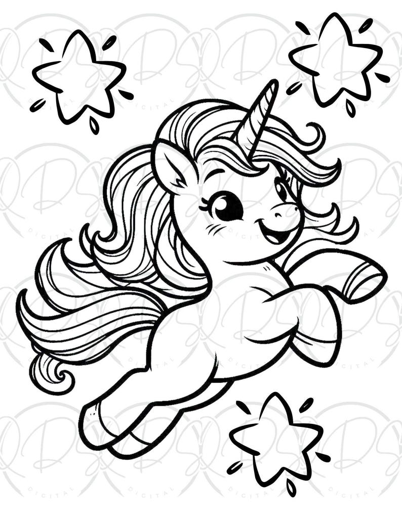 Unicorn Coloring Book Kids Activity Page Printable Kawaii Design Cute Magical Creature Fantasy Illustration Art Project Girl Birthday Gift image 9