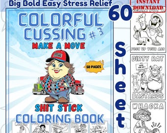 Funny Coloring Book Adult Humor Digital Download Printable Art Stress Relief Workplace Therapy Inappropriate Page Senior Activities Cuss