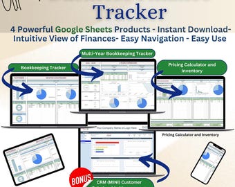 Plantilla digital de contabilidad para seguimiento de finanzas empresariales. Descarga de hoja de cálculo contable en Google Sheets. Sistema organizador de ingresos y gastos. Ganancias.