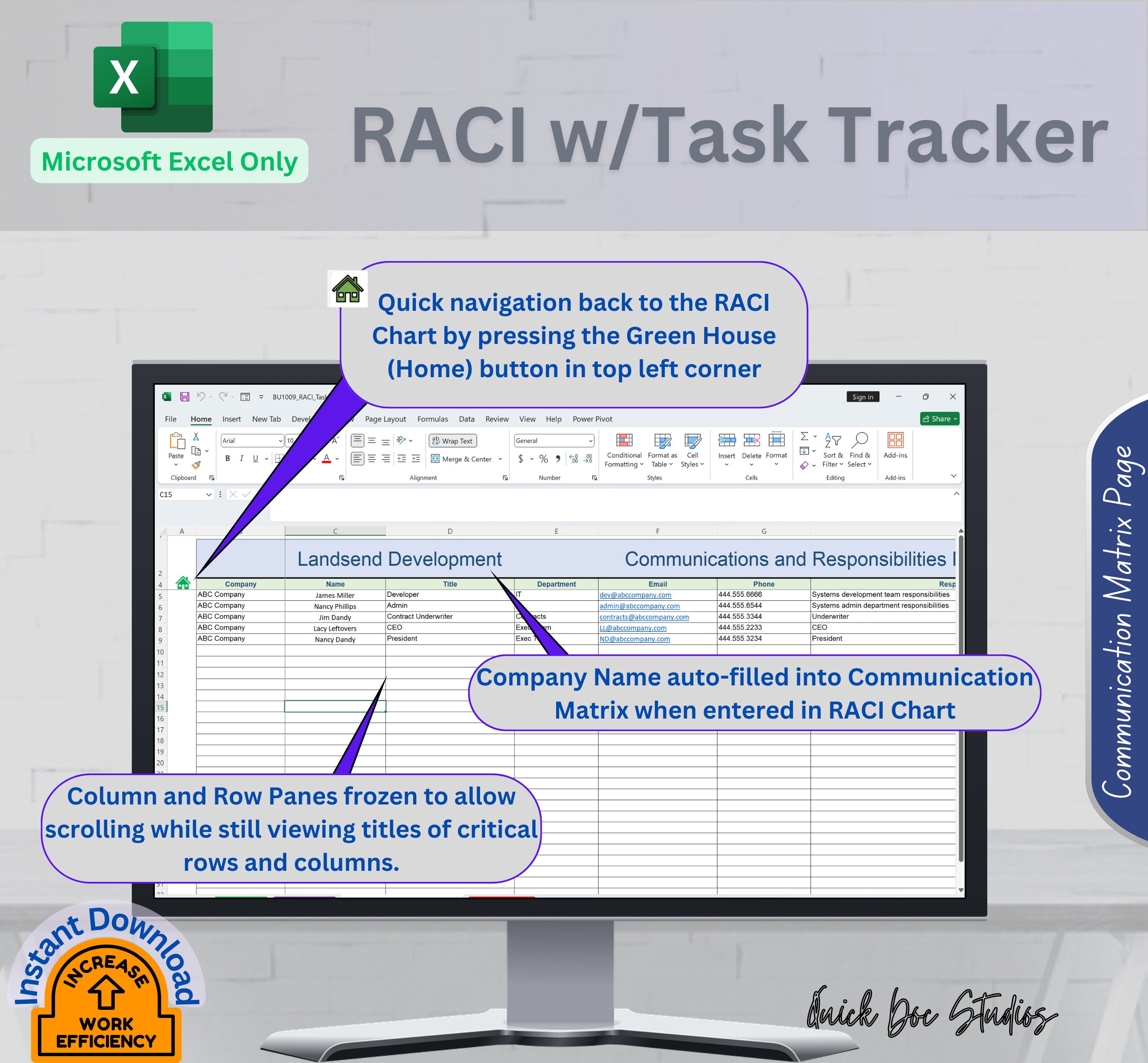 Project Management Excel Task Tracker, Raci Matrix Team Communication ...