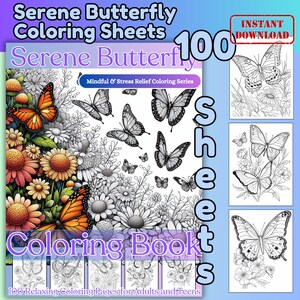 Butterfly Coloring Pages 100 Serene Printable Sheets for Adults & Teens Stress Relief Art PDF Mindful Coloring Instant Download