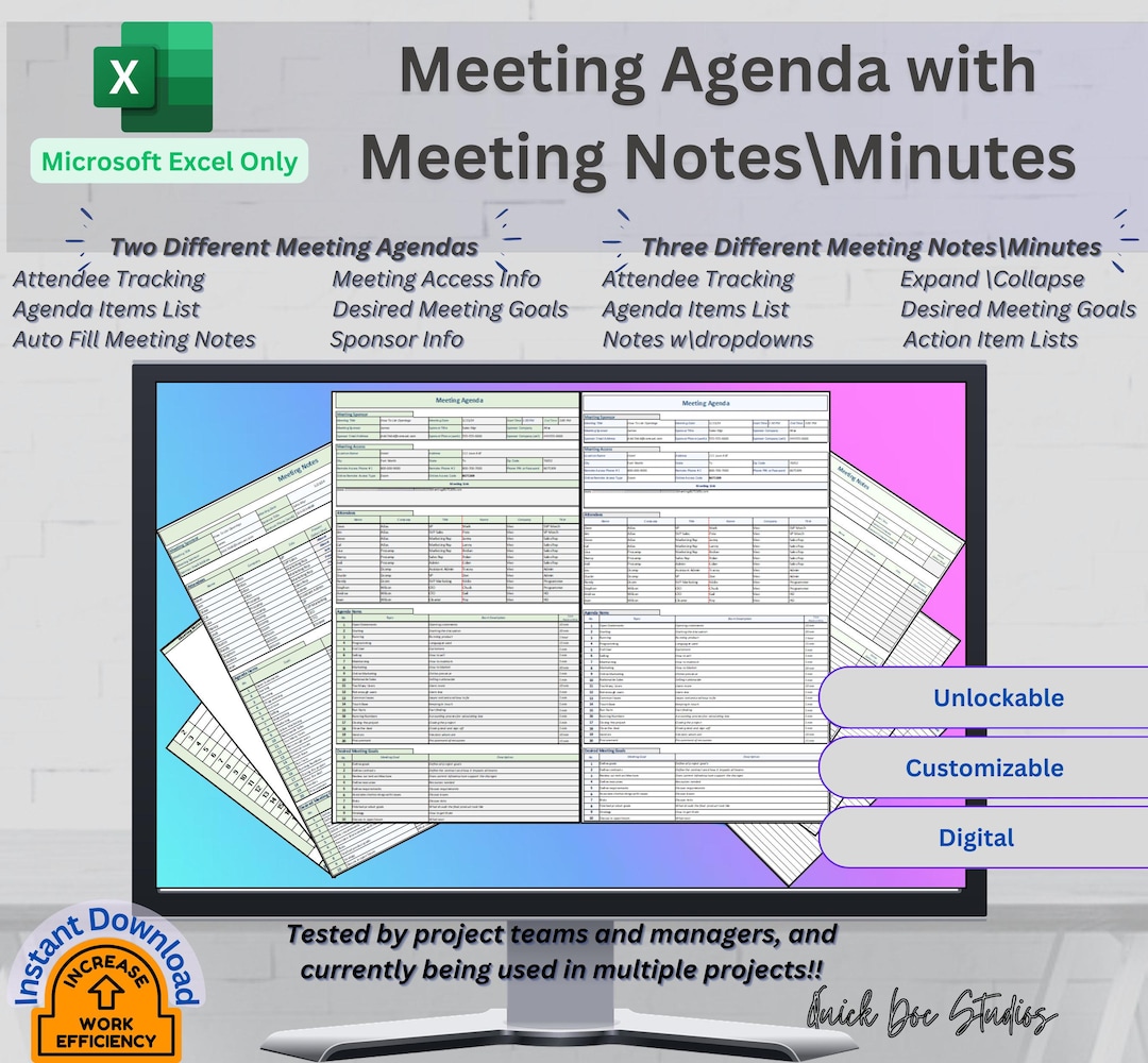 Meeting Notes Tracker Project Management Template Digital Organization ...