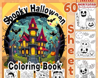 Kawaii Halloween Printable Coloring Page Activity Book Digital Download Cute Ghost Sheet Kid Friendly Spooky Art Party Favor Idea Fall