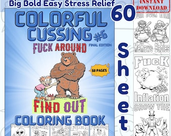 Adult Coloring Book Swear Word Printable Download Stress Relief Activity Page Funny Curse Humor Therapy Sarcastic Digital Sheet Graphic