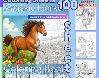 Horse Coloring Book Printable Pages Adult Activity Digital Download Equestrian Art Therapy Stress Relief Mindful Practice Detailed