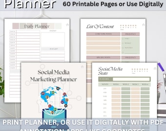 Social Media Planner Digital Download Content Calendar Template Business Strategy Marketing Plan Workflow Management Tool Entrepreneur