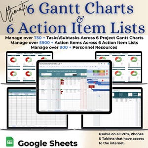 Seguimiento de diagramas de Gantt para gestión de proyectos: Plantilla de tareas de Google Sheet (descarga digital)