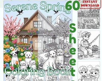 Printable Nature Coloring Page Collection Digital Download Adult Coloring Book Pdf Springtime Relaxing Mindful Floral Sheet Design Flower