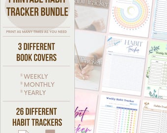 Printable Habit Tracker Digital Planner Template Bundle Weekly Goal Chart Monthly Journal Productivity Planning Tool Organization Bullet