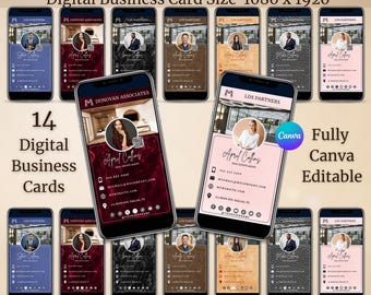 Digital Business Card Template Design Canva Editable Real Estate Professional Smartphone Compatible Contact Information Qr Code Modern