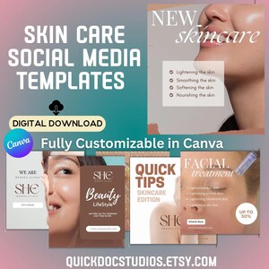 Skin Care Social Media Templates | Editable Canva Templates for Skincare Brands | Instagram, Facebook Post Templates | Customizable Designs