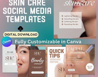 Skincare Social Media Templates: Editable Canva Designs (Digital Download)