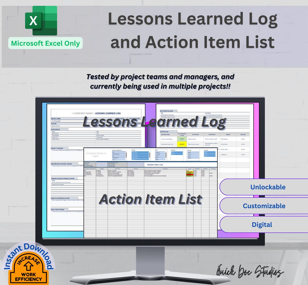 Project Management Template Lessons Learned Log Excel Action Tracker ...