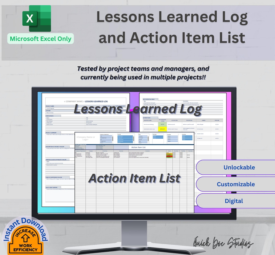 Project Management Template Lessons Learned Log Excel Action Tracker ...