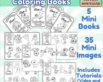 Dinosaur Coloring Printable Mini Book Digital Download Activity Page Preschool Fun Kids Project Toddler Travel Homeschool Sheet Busy Cute