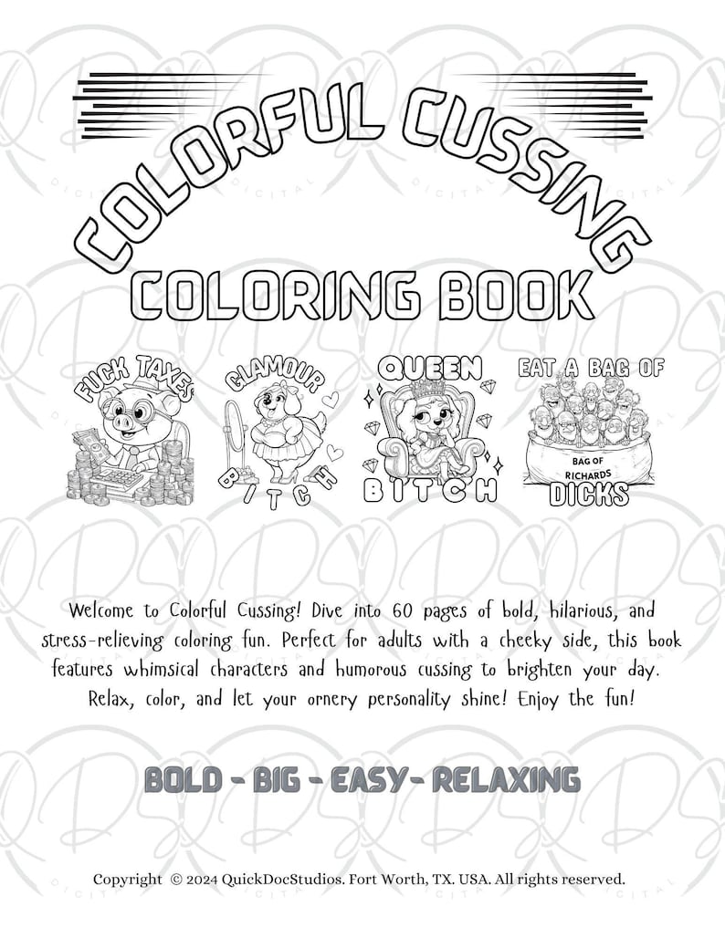 Stress Relief Coloring Digital Download Adult Humor Pages Printable Art Collection Anxiety Reduction Activity Mental Health Support Creative Outlet Personal Expression Funny Content Design Instant Access Format Home Printing Option Perfect