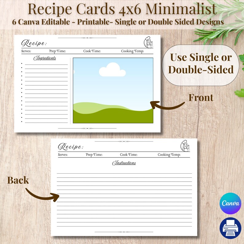 Mini Recipe Design Minimalist Recipe Template Editable Canva Kitchen Card Printable ...