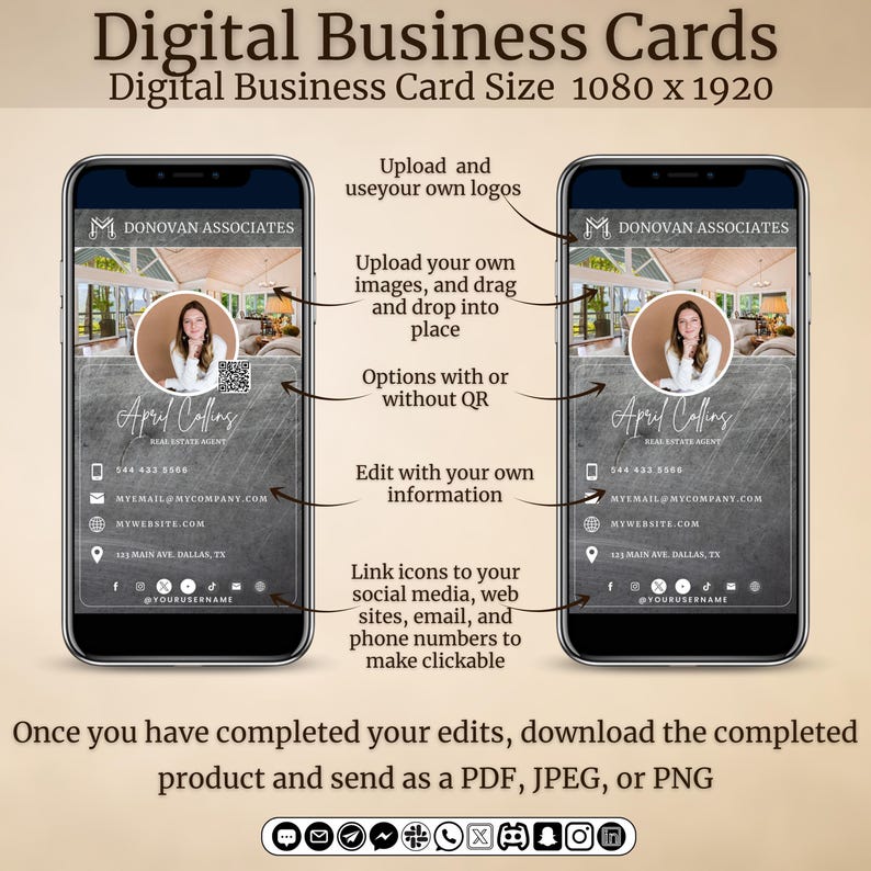 Remote Work Business Card Example Digital Business Card Template Design Professional Profile Contact ...