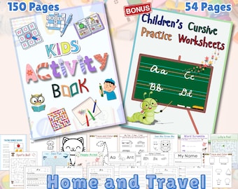 Printable Activity Book Kids Travel Activities Pdf Instant Download Educational Worksheets Cursive Practice Handwriting Pages Preschool