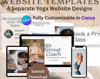 Plantilla de sitio web de coaching de yoga: Diseño personalizable de Canva (descarga digital)