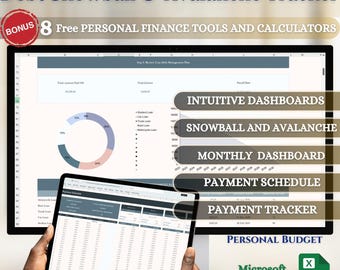Debt Tracker Excel Budget Planner Digital Download Financial Spreadsheet Template Design Money Management Tool System Snowball Avalanche