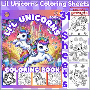 Unicorn Coloring Book Kids Activity Pages Printable Kawaii Design Cute Magical Creatures Fantasy Illustrations Digital Download Children Art Project Creative Play Time Girl Birthday Gift Idea Fun Rainy Day Activity Stress Relief Option