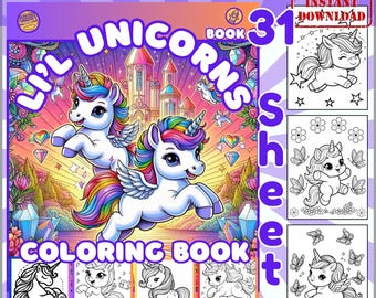 Unicorn Coloring Book Kids Activity Page Printable Kawaii Design Cute Magical Creature Fantasy Illustration Art Project Girl Birthday Gift