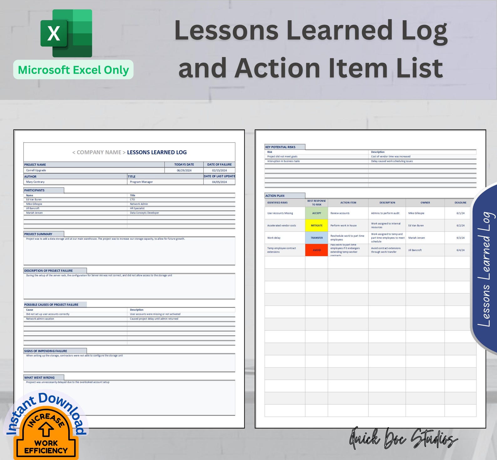 Project Management Template Lessons Learned Log Excel Action Tracker ...