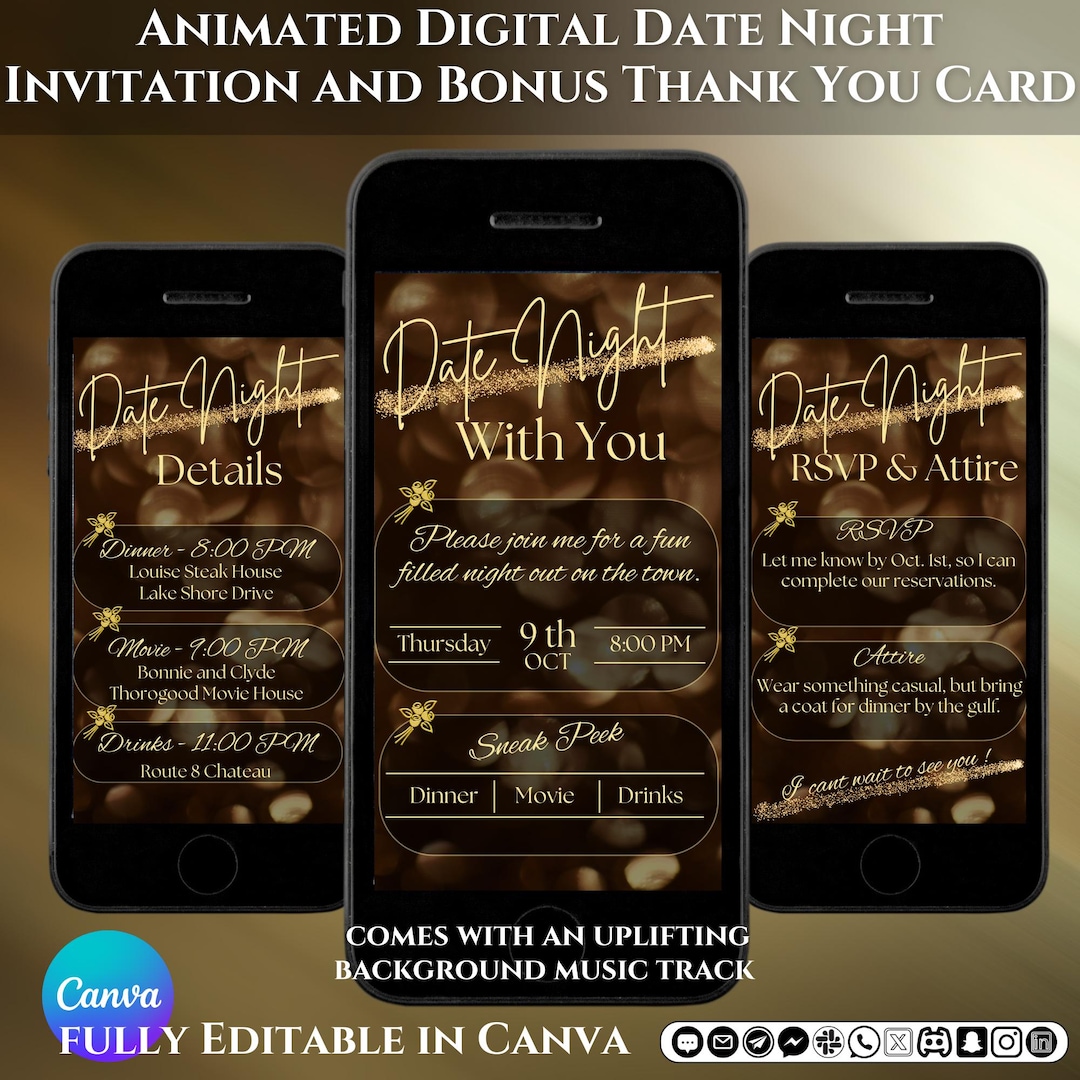 Animated Date Night Invitation: Editable Canva Template (digital ...