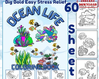 Ocean Coloring Book Printable Page Underwater Activity Sea Creature Illustration Art Marine Life Drawing Design Digital Download Relaxing
