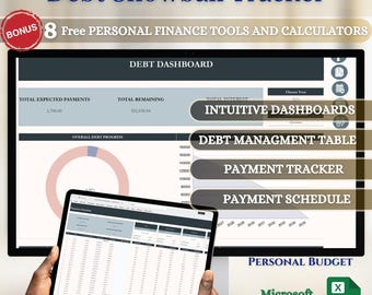 Planificador de bola de nieve para el pago de deudas: seguimiento del presupuesto, objetivos de ahorro, libertad financiera (Microsoft Excel)