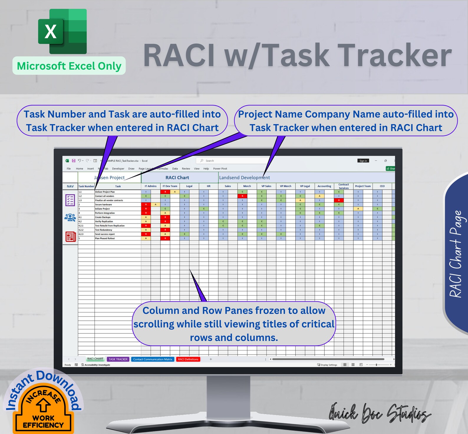 Project Management Excel Task Tracker, Raci Matrix Team Communication ...