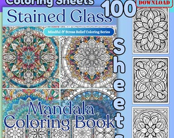 Stained Glass Mandala Coloring Sheet Printable Art Therapy Activity Stress Relief Creative Expression Digital Download Mindfulness Practice